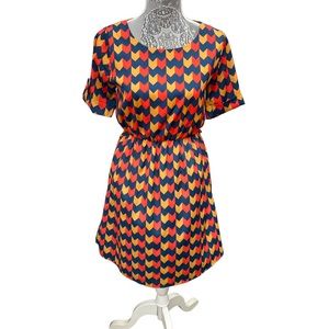 Anthropologie Everly Navy, Red, & Mustard Chevron Dress, Anthropologie Dresses